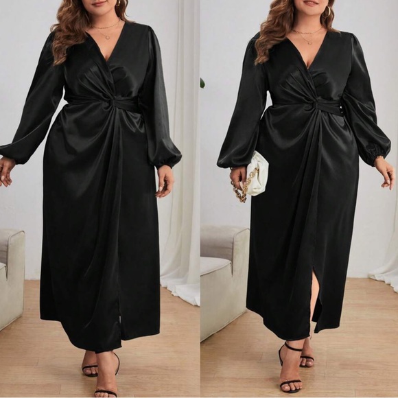 Luxe Satin Twist Party Evening Black Tie Wedding Dress - Picture 3 of 7